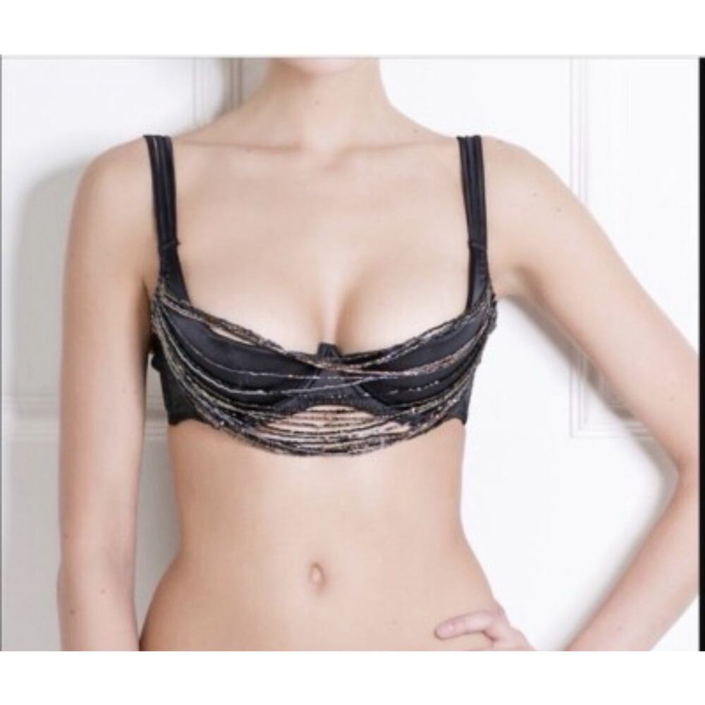 Agent Provocateur Black Beaded Lidija Soiree Underwire Bra Size 36DD
